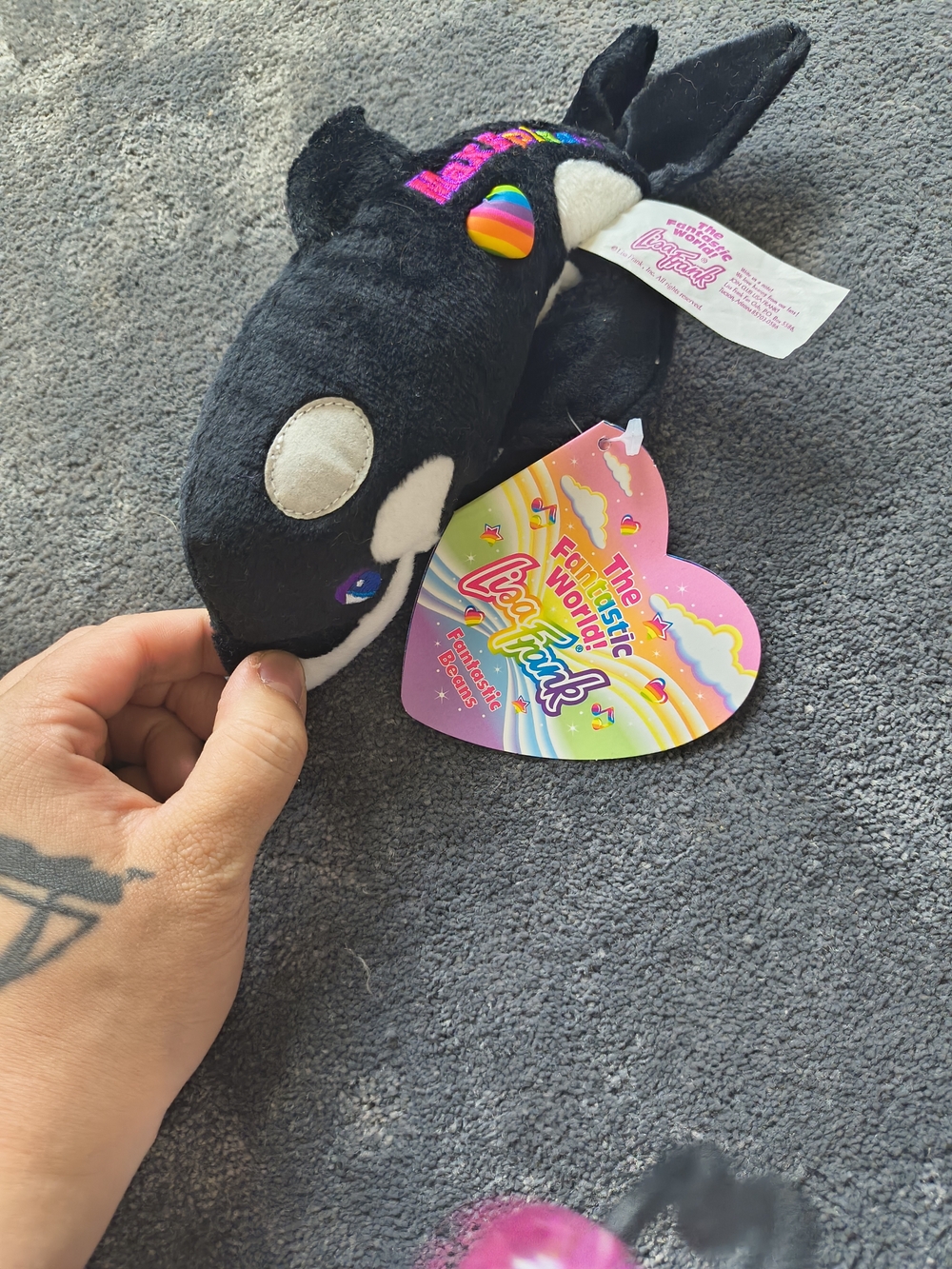 RARE! Lisa Frank Max Splash Black Orca Plush with Rainbow Heart Accent